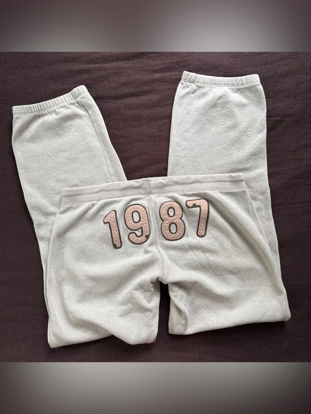 Aéropostale 1987 Y2K Oatmeal Sweatpants Pink Brown Spellout Embroidery S